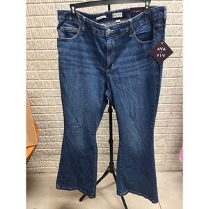 Ava & Viv Women High-Rise Flare Jeans Dark Wash Stretch No-Gap Waist Size 18 NWT